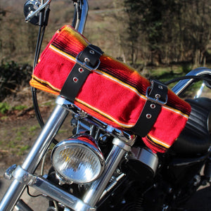Biker Bed Roll up tote wrap with Fire serape mexican blanket