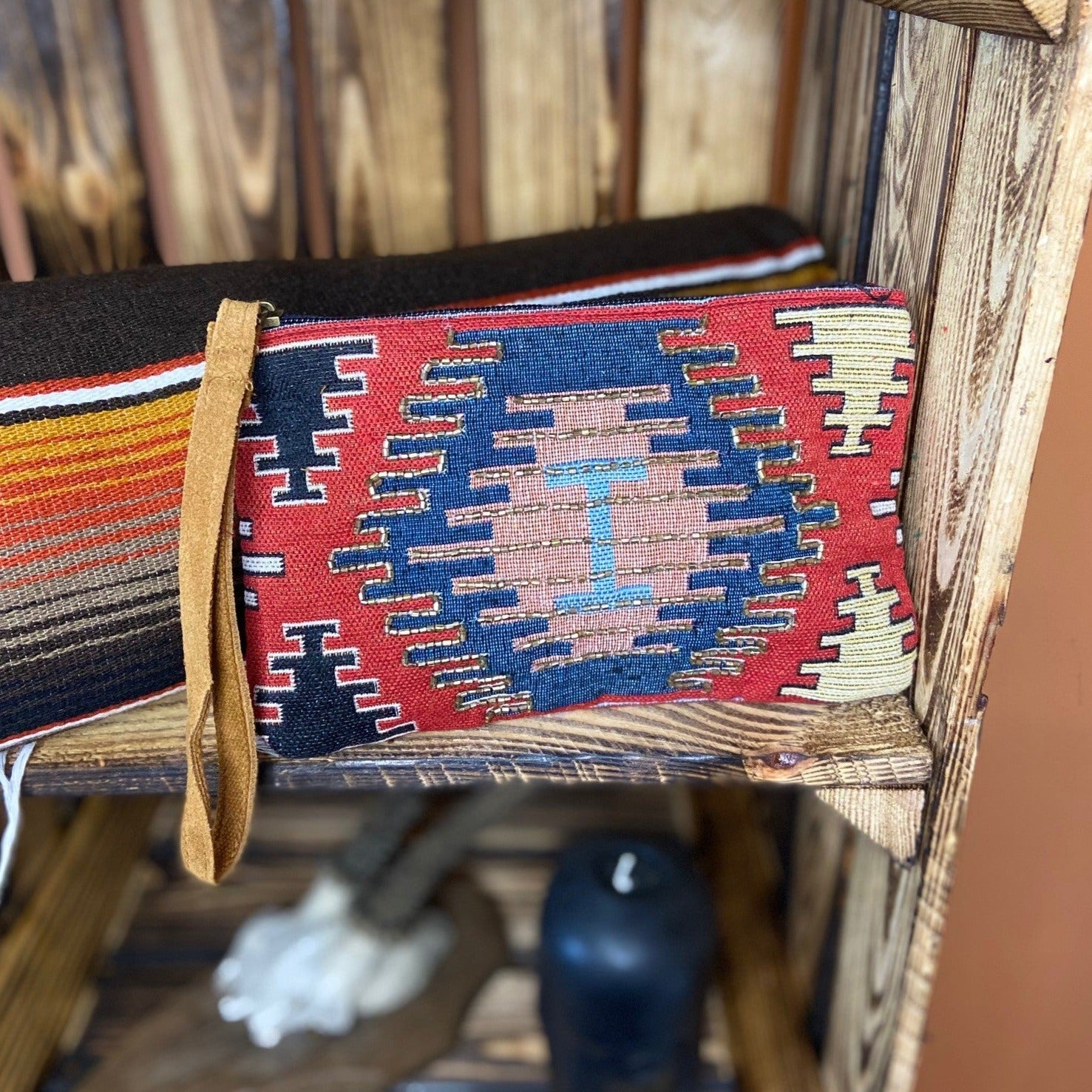 Multi-Colour Beaded Aztec Print Wristlet