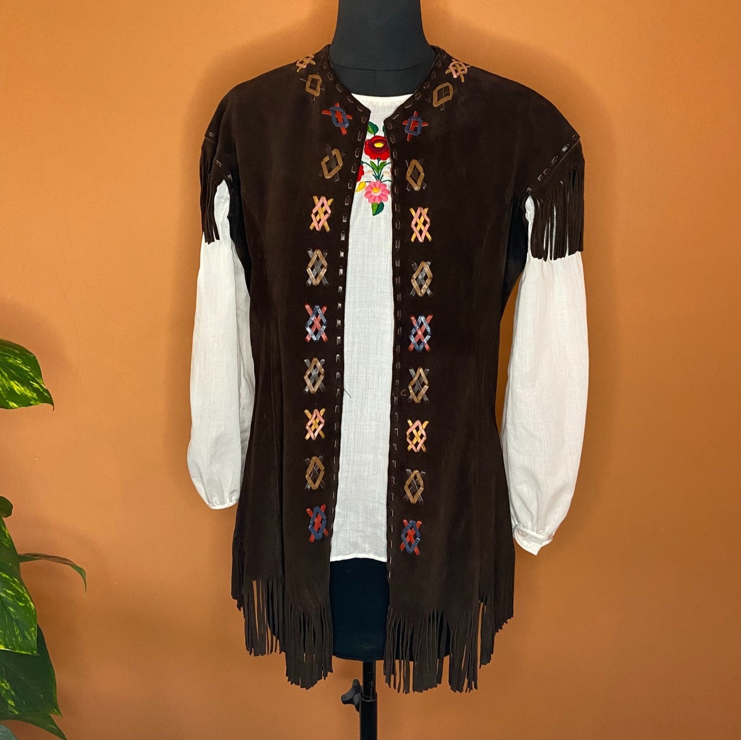 70s over coat suede vest with tassels