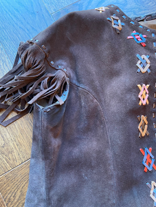 70s over coat suede vest with tassels