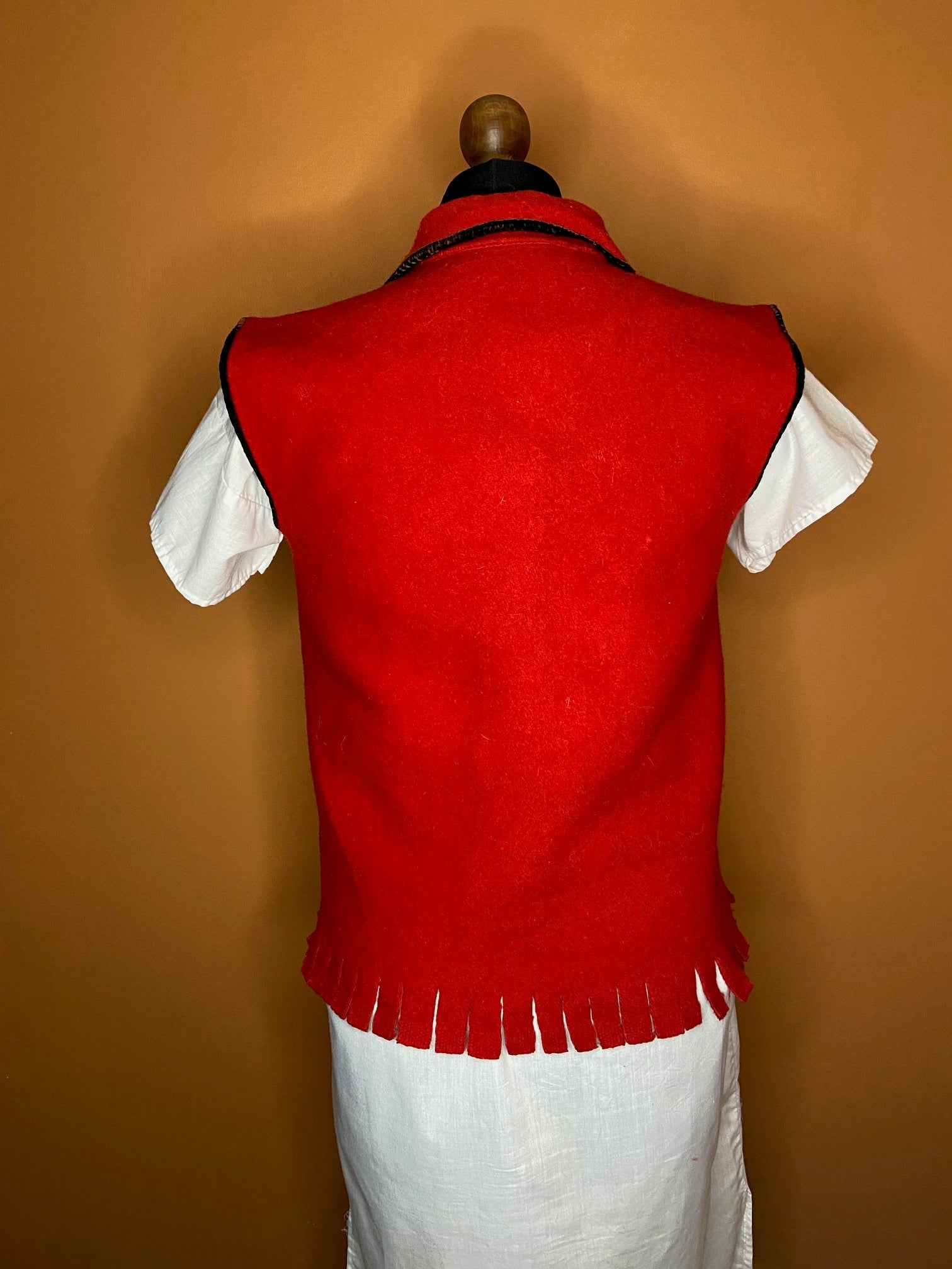 Red 1950s wool vest handmade